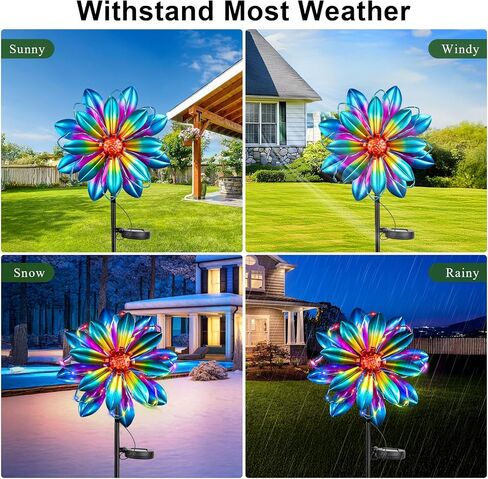 61'' Solar Wind Spinners for Yard and Garden - Large Metal Kinetic with Solar Powered LED Crackle Glass Globe, Vibrant Blue & Purple Gradient Lotus Flower Yard Art for Outdoor, Patio, Lawn Decor in Saudi Arabia