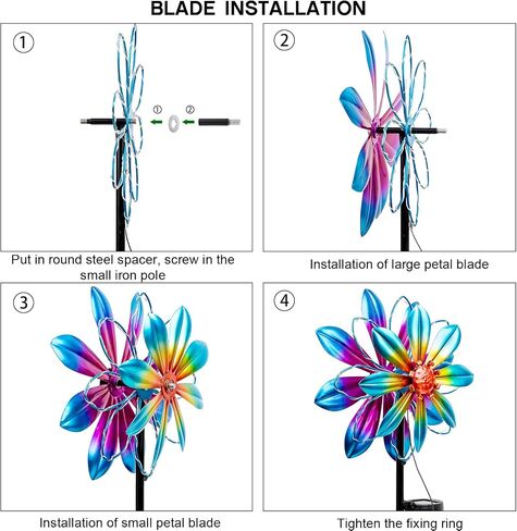 61'' Solar Wind Spinners for Yard and Garden - Large Metal Kinetic with Solar Powered LED Crackle Glass Globe, Vibrant Blue & Purple Gradient Lotus Flower Yard Art for Outdoor, Patio, Lawn Decor in Saudi Arabia