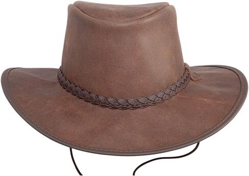American Hat Makers Crusher Leather Australian Cowboy Outback Hat, UPF50 Wide Brim, Waterproof Oilskin, Crushable, Packable in Kuwait