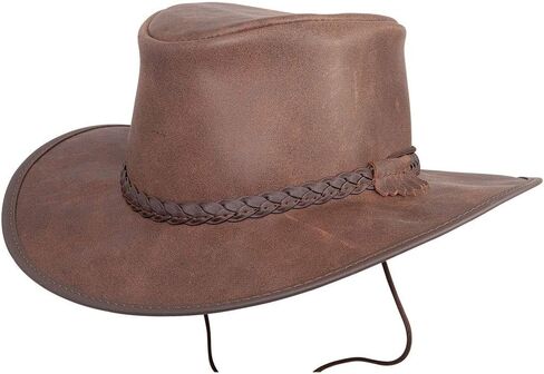 American Hat Makers Crusher Leather Australian Cowboy Outback Hat, UPF50 Wide Brim, Waterproof Oilskin, Crushable, Packable in Kuwait