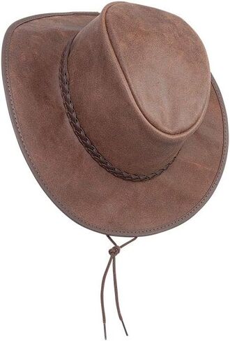 American Hat Makers Crusher Leather Australian Cowboy Outback Hat, UPF50 Wide Brim, Waterproof Oilskin, Crushable, Packable in Kuwait