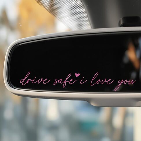 3x Drive Safe I Love You Mirror Decal, Rearview Mirror Sticker, Car Accessories for Boyfriend Girlfriend, Romantic Vinyl Quote – 4 Inch(Pink, Drive safe) in Saudi Arabia