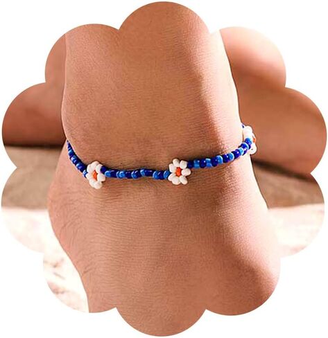Tgirls Boho Anklets Beach Ankle Bracelets Beaded Foot Chain Flower Foot Jewelry for Women and Girls in Kuwait