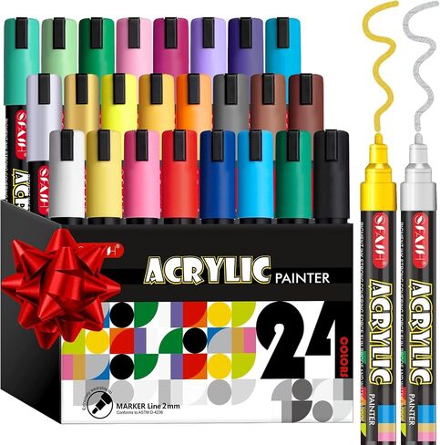 علامات SFAIH Acrylic الإبداعية-NIBS القابلة للاستبدال 3 مم ، سعة حبر كبيرة ، تغطية عالية للغاية ، حبر غير قائم على الماء ، وعلامات الرسم للإمدادات الفنية ، والخشب ، والنسيج ، الطلاء الصخري in Kuwait