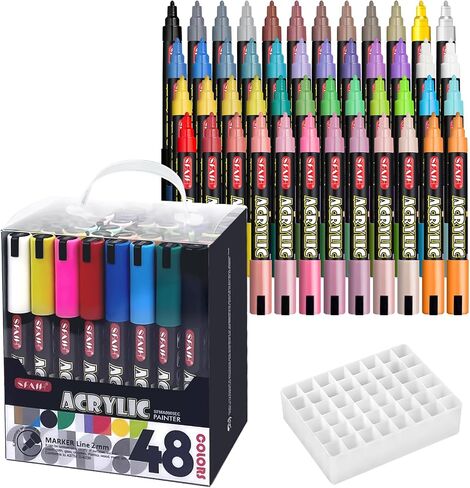 علامات SFAIH Acrylic الإبداعية-NIBS القابلة للاستبدال 3 مم ، سعة حبر كبيرة ، تغطية عالية للغاية ، حبر غير قائم على الماء ، وعلامات الرسم للإمدادات الفنية ، والخشب ، والنسيج ، الطلاء الصخري in Kuwait