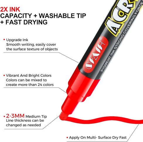 علامات SFAIH Acrylic الإبداعية-NIBS القابلة للاستبدال 3 مم ، سعة حبر كبيرة ، تغطية عالية للغاية ، حبر غير قائم على الماء ، وعلامات الرسم للإمدادات الفنية ، والخشب ، والنسيج ، الطلاء الصخري in Kuwait