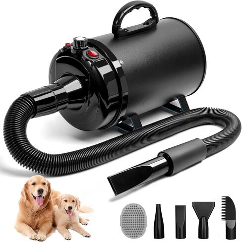 مجفف شعر الكلب عالي السرعة 5.2hp/ 3800W الكلاب المهنية مجفف المنفاخ ، درجة حرارة قابلة للتعديل وسرعة مجففات الحيوانات الأليفة مع 4 فوهات ومشط ، أسود in Kuwait