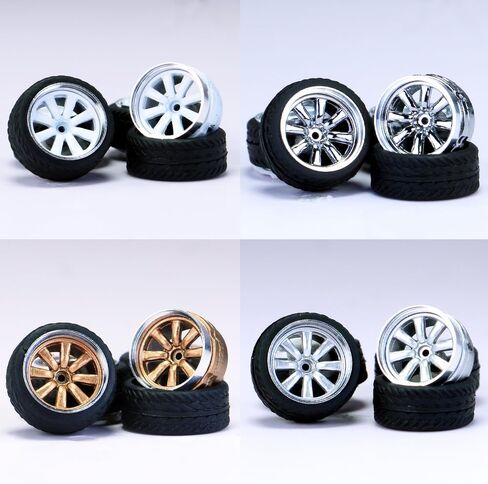 WAVEIST 1/64 Wheels and Tires,Real Riders Series,Upgrade Mainline Diecast Model Cars,Diameter is 0.43in, 4 Sets/pack,Lotus Spokes,ABS Wheels with Rubber Tire Rivet Axle Metal Rims(HW-A) in Kuwait
