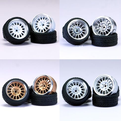 WAVEIST 1/64 Wheels and Tires,Real Riders Series,Upgrade Mainline Diecast Model Cars,Diameter is 0.43in, 4 Sets/pack,Lotus Spokes,ABS Wheels with Rubber Tire Rivet Axle Metal Rims(HW-A) in Kuwait