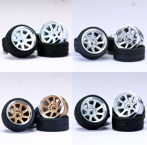 WAVEIST 1/64 Wheels and Tires,Real Riders Series,Upgrade Mainline Diecast Model Cars,Diameter is 0.43in, 4 Sets/pack,Lotus Spokes,ABS Wheels with Rubber Tire Rivet Axle Metal Rims(HW-A) in Kuwait
