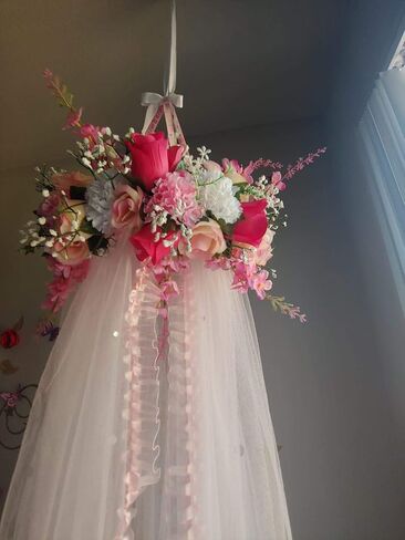 pink and white flowers Handmade bed canopy crib canopy, girl bedroom decor reading nook, baby nursery decor in Saudi Arabia
