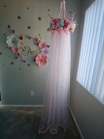pink and white flowers Handmade bed canopy crib canopy, girl bedroom decor reading nook, baby nursery decor in Saudi Arabia