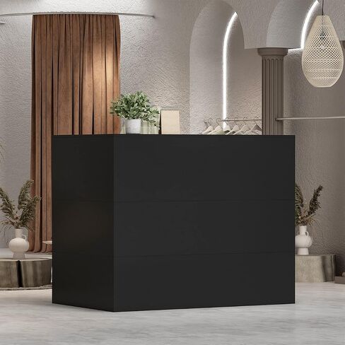 Reception Desk Reception Stations with Open Shelf & Drawers, L Shape Reception Table Wooden Computer Desk for Office Reception Room, Black in Saudi Arabia