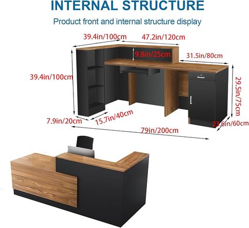 CHARON Reception Desk L Shaped with Counter Receptionist Front Desk with Lockable Drawers Commercial Reception Table for Office Wood Black Right 160cm/63inch in Saudi Arabia