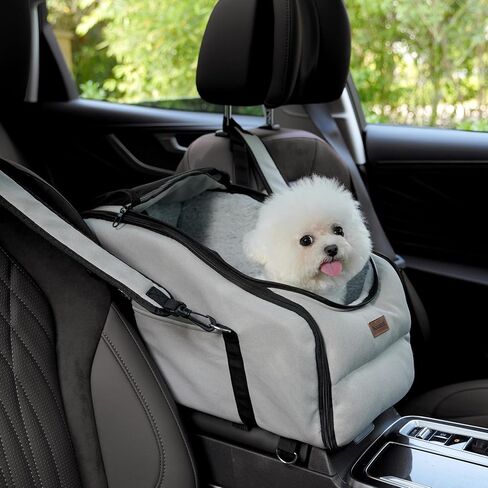 Dog Car Seat, Center Console Car Seat for Small Pets, Portable Booster Seat, Puppy Carrier Travel Backpack Includes Safety Tether for Pets Up to 15 lbs(Light Grey) in Saudi Arabia