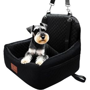 Dog Car Seat for Small Dogs,2 Adjustable Safety Puppies Leashes,Memory Foam with Soft Fabric Pets Travel Car Bed with Non-Slip Bottom,Easily Installed in Front and Back Seats,Removable and Washable.