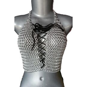 Medieval Chainmail Halter - Aluminum Butted Chainmail Hot and Sexy Bra For Women - Stylish Bikini Chainmail Costume Accessories Anodized Aluminum Fantasy Wear, Medieval Style Bikini Set Halloween.