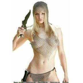 Medieval Aluminum Chainmail Silver Bikini Set For Women - Sexy Halter Bra Lady Beach Top Ring Lingerie, Coaf- Anodized Aluminum Fantasy Bikini Wear, Medieval Style Bikini Set Halloween, Cosplay.