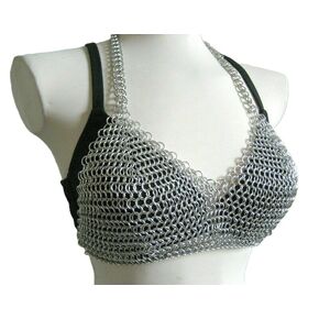 Viking Aluminium Butted Butted Chain Bra for Women - مصنوعة يدويًا على غرار البراغي في العصور الوسطى ، إكسسوارات أزياء الأزياء الخيالية المخلوطة ، وهي بيكيني على طراز القرون الوسطى المقدمة في عيد الهالوين ، كوزبلاي ، العام الجديد.