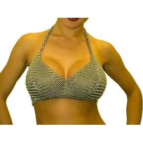 Viking Aluminum Butted Chain Mail Bra For Women - Handmade Medieval Style Bra Fantasy Costume Accessories Anodized Aluminum Fantasy Wear, Medieval Style Bikini Set For Halloween, Cosplay, New Year.