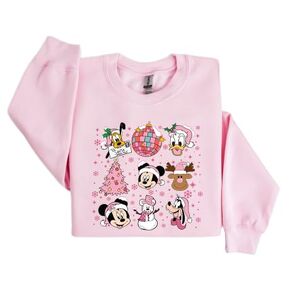 Pink Mickey And Friend Pink Christmas Sweatshirt, Mickey's Merry Christmas Sweater, Cute Pink Xmas Crewneck Holiday Gift
