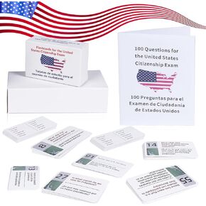 US Citizenship Flash Cards 2025-100 USCIS Civic Flash Card (Questions & Answers) Bilingual English/Spanish Naturalization Study Guide Includes US Civics Test Flash Cards & Bilingual Booklet Combo Set
