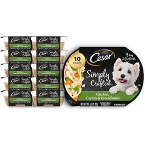 Cesar Simply Crafted Adult Wet Dog Food Meal Topper, Chicken, Carrots & Green Beans, 1.3oz. (10 Count, Pack of 1)