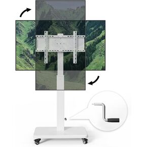 عربة التلفزيون المتنقلة مع مقبض LIFT LIFT ، ROLLING TV STAND أجهزة تلفزيون 42-75 بوصة مع 90 دوارة ، صورة للمناظر الطبيعية ، وقصة تلفزيون قابلة للتعديل مع عجلات تصل إلى 110 رطل ، ماكس فيسا 600x500mm (أبيض)