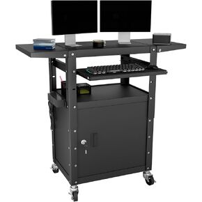 عربة AV Mobile مع صينية لوحة المفاتيح السحب ، وارتفاع CART CART RELD COMPUTION AULTION AUTLING ATTILITY CART مع مساحة تخزين إضافية ، 4 منافذ ، مثالية للاستخدام في المنزل أو المكتب