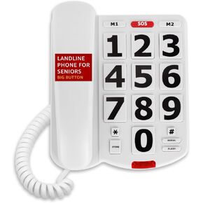 Uvital Big Button Phone for Seniors, Landline Phone for Elderly with Big Buttons, 3 One-Touch Speed Dial Keys, Visual Ringer, Adjustable Volume, Ideal for Visually Impaired Users