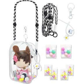 5Pcs Clear Bag Protective Case Cover Bag for 17 cm with Keychain Crossbody, Clear Figure Display Bag PVC Plastic for Carrying Storage Accessories (7 inch) (White)
