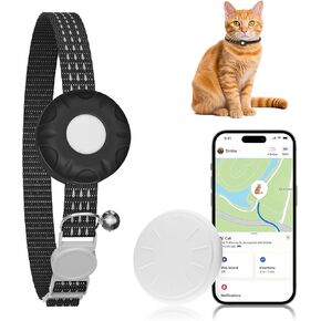 Cat Tracker,No Monthly Fee Cat Tracker Collar (Only iOS),Waterproof Pet Tracker for Cats with Safety Elastic Buckle,Works with Any Collar,Compatible with Apple Find My App not for Android,Black