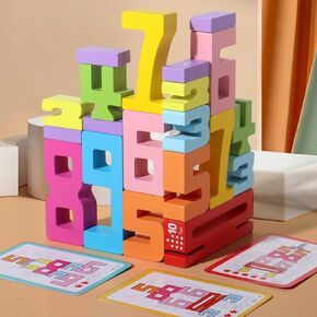 Wooden Number Building Blocks for Kids - 20PCS Montessori Math Toys with Stacking Games, Educational Counting Blocks for Toddlers Ages 3+, Gift Box for Birthday & Preschool Learning