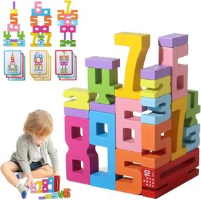 Montessori Math Blocks for Kids Ages 3-8 | 20PCS Wooden STEM Learning Toys with Balance Game | Self-Checking Number Puzzles & Counting Cubes | Toddler Educational Building Set
