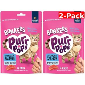 Bonkers Purrpops, Freeze Dried Salmon Flavored Lollipop Cat Treats, Cat Treats, Treats for Training, for All Breeds and Ages, Food Topper (8 Pieces) 2-Pack