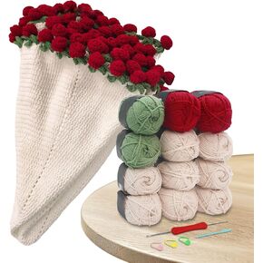 HYAMVOR DIY Crochet Flowers Bouquet Blanket Kit, Handmade 43 inches Throw Knitting Kits for Beginners,Adults, 12 Yarn Ball with Crochet Hook,Yarn Needle,Stitch Marker (Lily of The Valley)