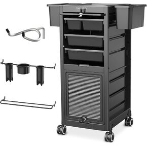 TASALON Professional Rolling Salon Cart, 6-Drawer Storage Trolley with Tool Holders, 33-Inch Height,Barber Shop Hairdressing Beauty Versatile Equipment Black