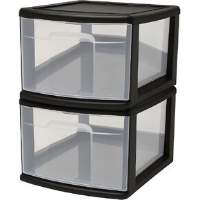 Homz 2-Pack 1-Drawer Storage Cart ، حاوية بلاستيكية شفافة ، 14.25 "متوسطة ، إطار أسود-تنظيم حاويات درج للمنزل والحمام وغرفة النوم والمكتب والفصول الدراسية in Kuwait