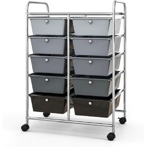 10-Drawer Rolling Cart with Drawers, Storage Cart with Universal Wheel & Metal Frame, Multipurpose Mobile Trolley Utility Cart for Makeup Kitchen Office Play Room (Macaron)