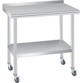 Stainless Steel Prep Table, 60 x 24 Inches, with Backsplash, Adjustable Undershelf, Commercial Heavy Duty Table with Adjustable Under Shelf for Outdoor Use,Restaurants,Hotels,Works