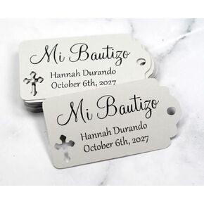 Mi Bautizo Tags - Custom Baptism Favor Tags - 20pc (Antique Gold)