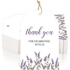 jijAcraft Wildflower Thank You Tags - 50Pcs Flower Party Favor Tags with String, 3.3x2.1 Inch Large White Paper Gift Hangtag, Thank You for Celebrating with us Tag for Wedding, Baby Shower, Birthday