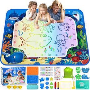 Water Doodle Mat for Kids 32x40 Inch, Reusable Coloring Mat Educational Toy for 3 4 5 6 7 8 Years Old Girls & Boys, Neon Color Mat Doodle Board Writing Drawing Toys Holiday Christmas Birthday Gifts