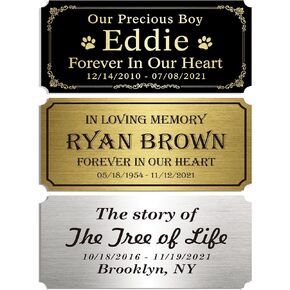 Custom Name plate, Size: 4"W x 2"H, Personalized Plaque for Doors, Urns, Gold Solid Brass Name Tags with Adhesive Backing or Holes