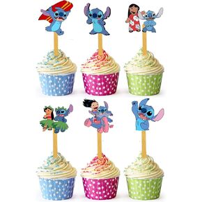 على مدار 24 × Lilo Kids Fun Cupcake Toppers - اختيارات قوية ديكور عيد ميلاد سعيد ، زينة كب كيك لأعياد الميلاد للأطفال