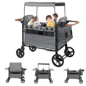 4 Seater Wagon Stroller, Foldable Frame with Adjustable Handle for Toddler Includes Canopy, Organizer and 5 Point Harness