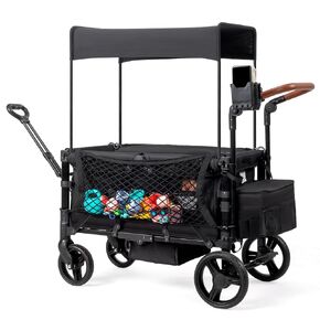Wagon Stroller for 2 Kids, All-Terrain Wagon for Kids with Footwell, Canopy, Parent Organizer, Adjustable Handle & Pull Bar for Infants (Black)