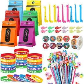121 Pcs Back to School Supplies Kit Including 24 Welcome Back to School Goodie Bags, 24 Silicone Bracelet, 24 Pencils, 24 Handwriting Grips, 24 Rulers, 1 Pack Sticker Back to Schol Gifts for Students