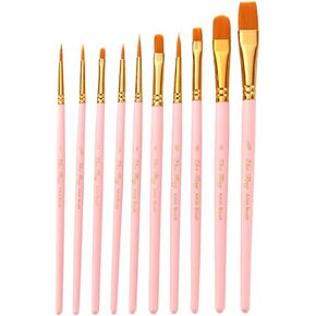 HBJWOV 10 Pack Paint Brushes Set Wooden Handle for Art Acrylic Gouache Oil Watercolor Artist Canvas Synthetic Nylon Tips(Gray)