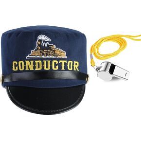 Kid Train Conductor Hat+Metal Train Whistle(2 in 1) Premium Engineer Locomotive Cap Conductor Costume Navy Blue